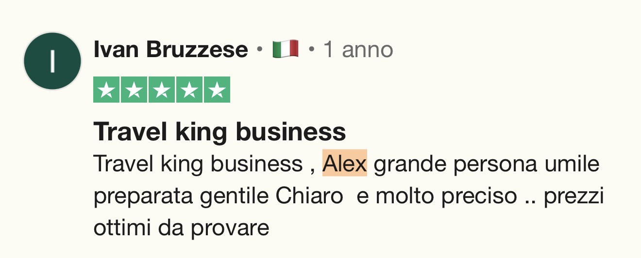 Recensione Trustpilot di Ivan Bruzzese — Travel King business